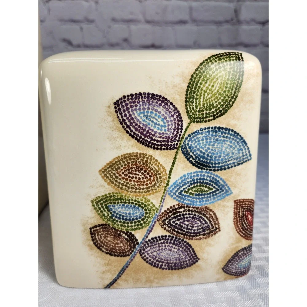 Croscill Bathroom Mosaic Leaves Waste Basket Trash Can Tissue Box Cover Vibrant